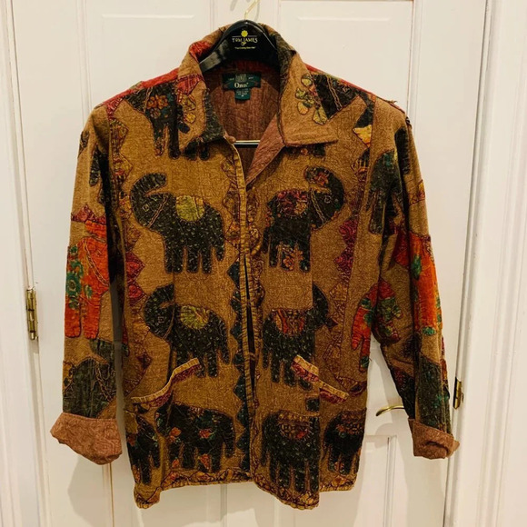 Orvis Jacket Size Medium Elephant Design Cotton Vintage RARE Quirky - Picture 3 of 12